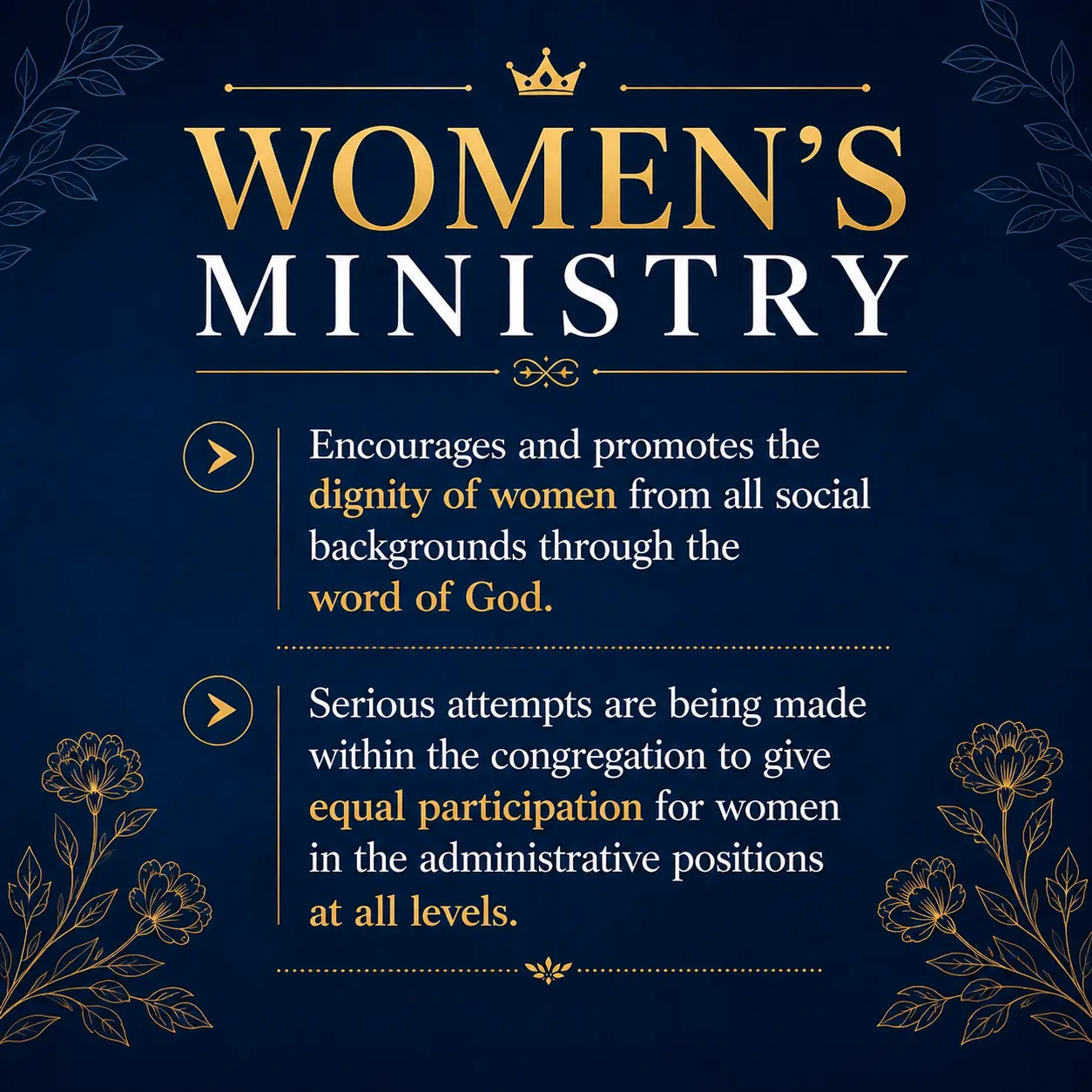 Women of the congregation gathered together in worship and fellowship